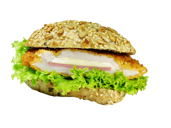 hoehenrainer cordon bleu semmel mit salat in einer vollkornsemmel